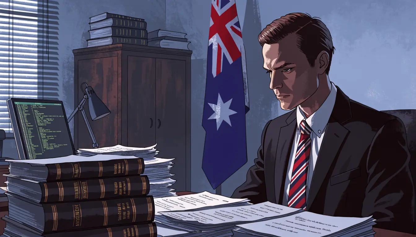 Australian regulator office with documents and computer