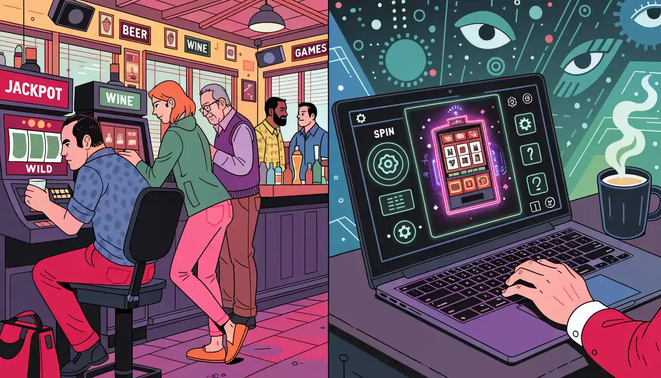 Split view of physical pokies and online slots
