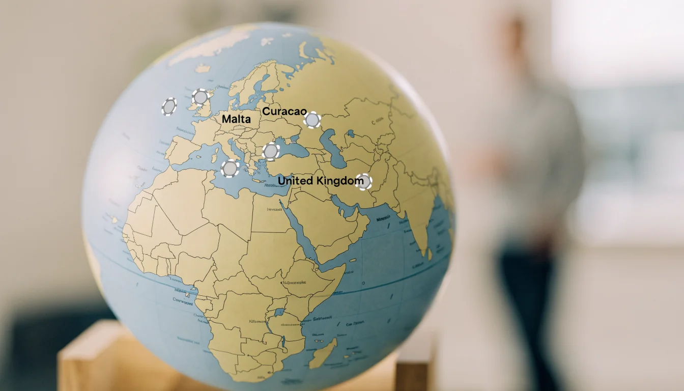 Globe highlighting offshore casino licensing regions