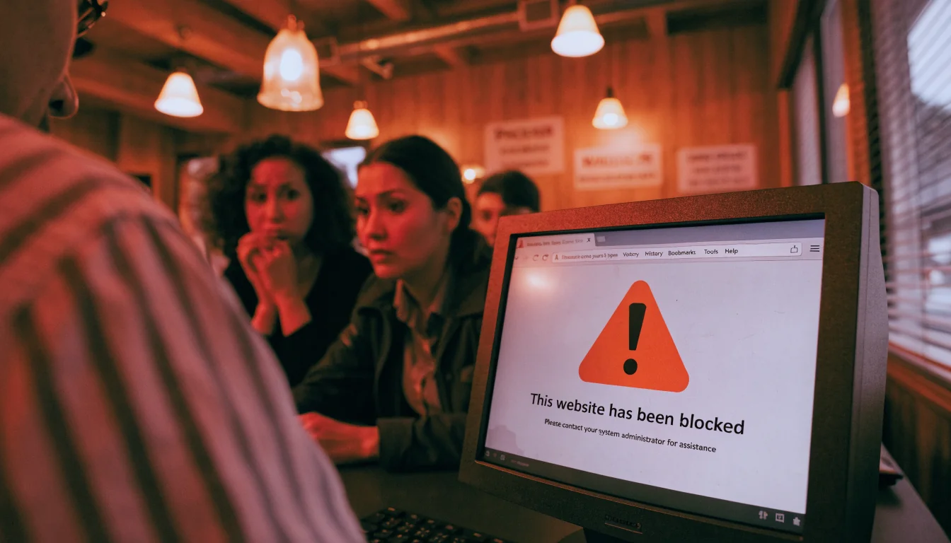 Blocked gambling website warning on computer screen